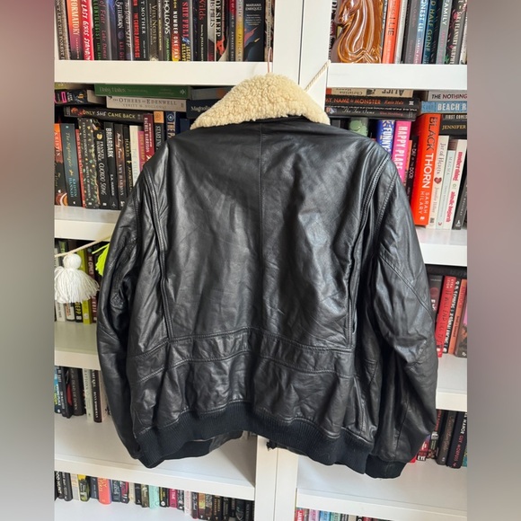 Vintage Scully 80s 90s retro leather black bomber flight jacket coat fur collar - Picture 4 of 8